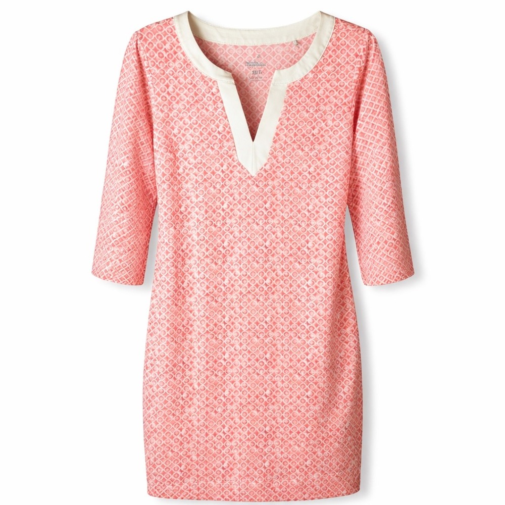 Tommy Bahama IslandZone Coral Geometric Tile Print Split Neck Dress XS